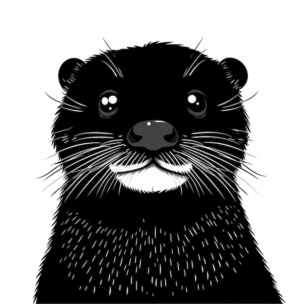 Cute otter drawn in black simple background is white