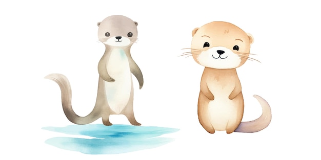 cute otter watercolor illustration