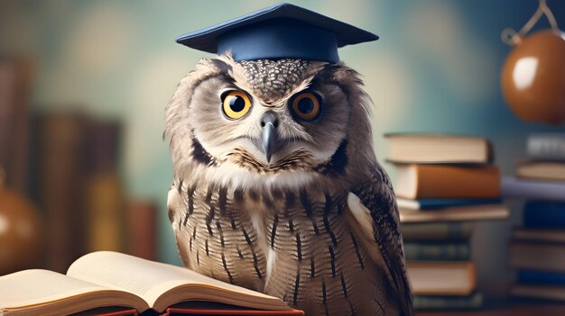 Cute owl graduated student AI generated image