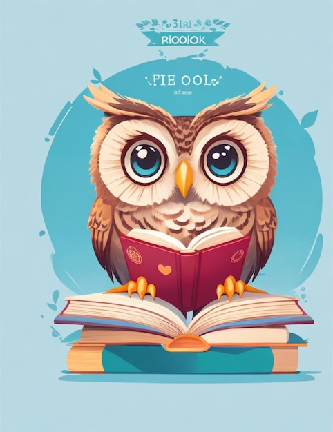 Photo cute owl reading book logo