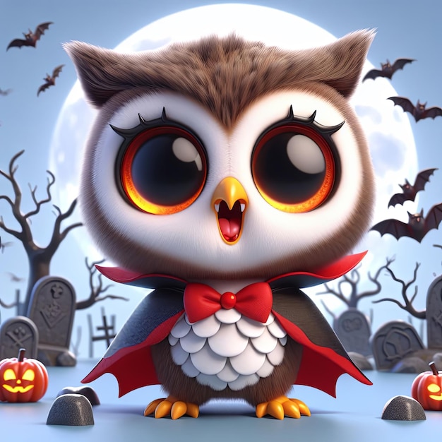 Photo cute owl vampire cartoon 3d