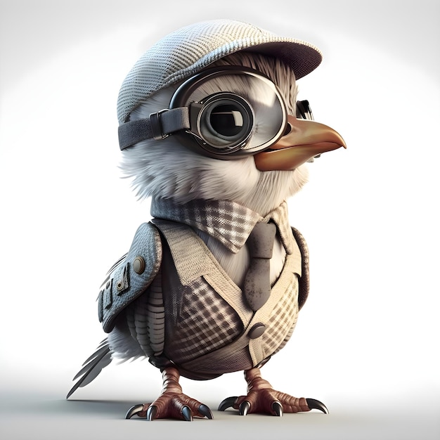 Cute owl wearing aviator helmet with headphones 3D rendering