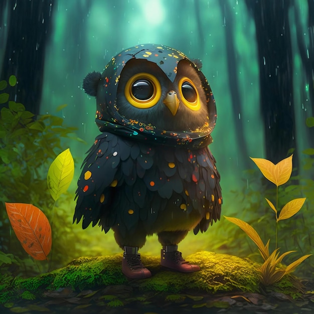 cute owl wearing a raincoat