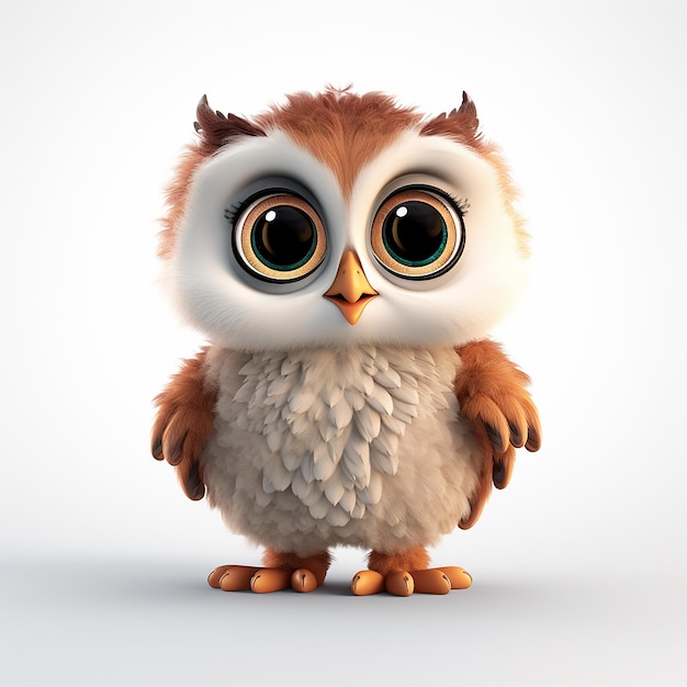 a cute owl with big eyes and a white background