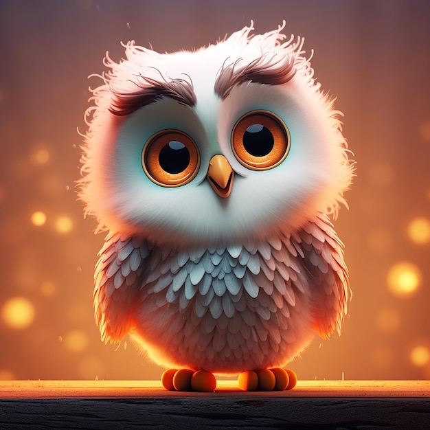 a cute owl with big eyes and a white background