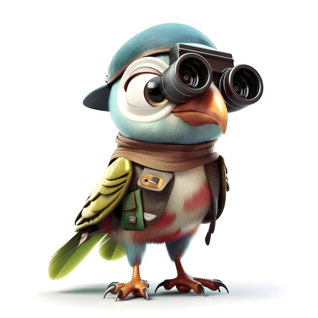 Cute owl with a camera on his shoulder 3d render