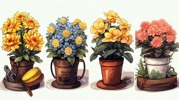 Cute Painted Outdoor Watercolor Flower Pots