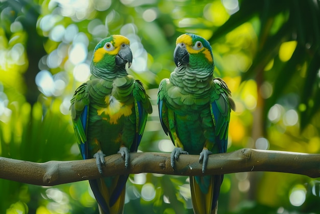 Photo a cute pair of parrots sitting on the branch