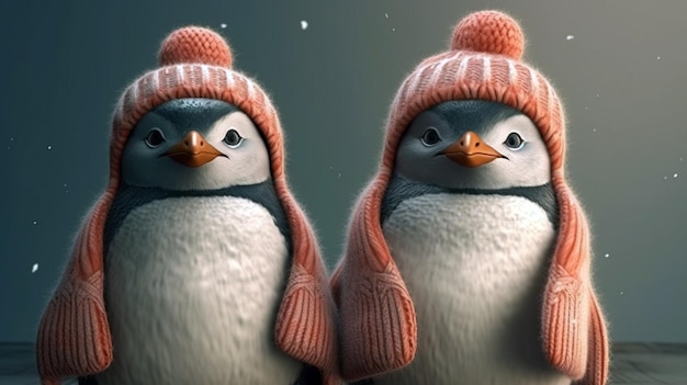 Cute pair of penguins for kids Merry Christmas Winter accessories knitted hat scarf