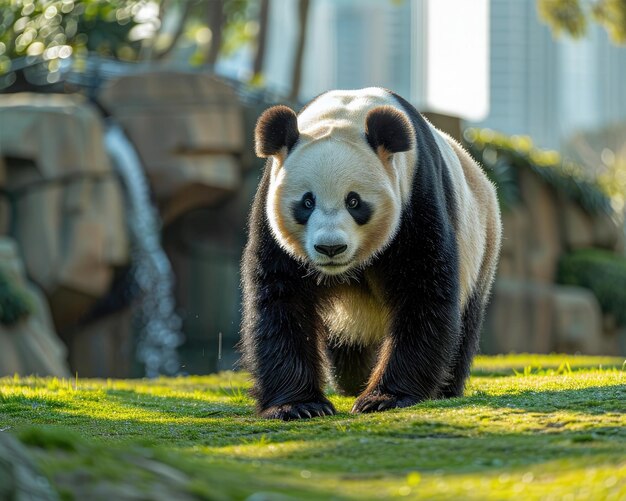 Cute panda animal background with view of the wild forest and tree ai generated