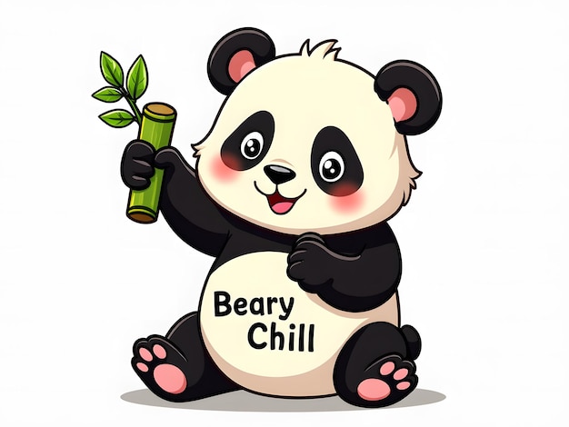 Cute Panda Bear Holding Bamboo Beary Chill Design