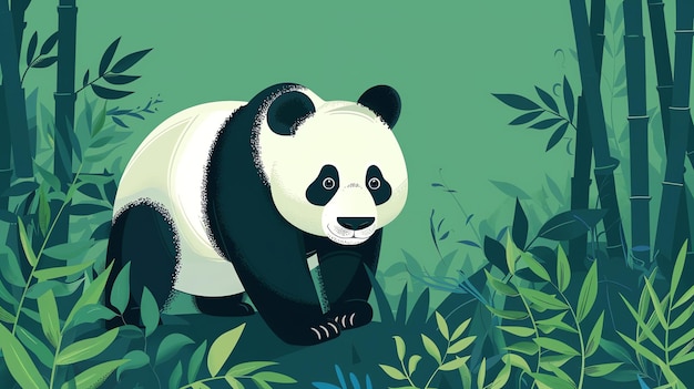 Cute panda bear standing in a bamboo forest