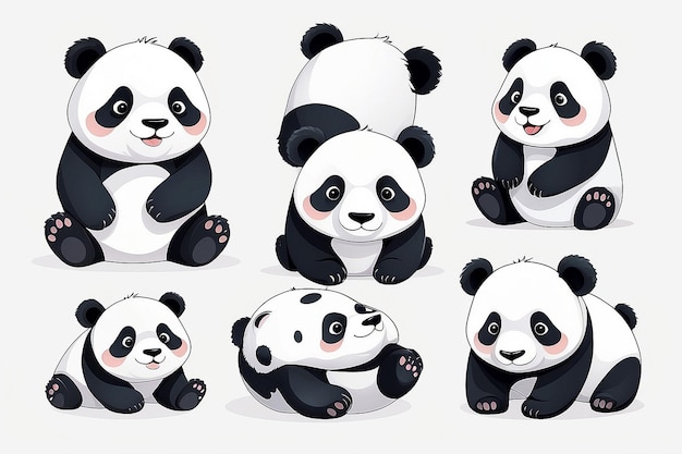 Photo cute panda cartoon character on white background