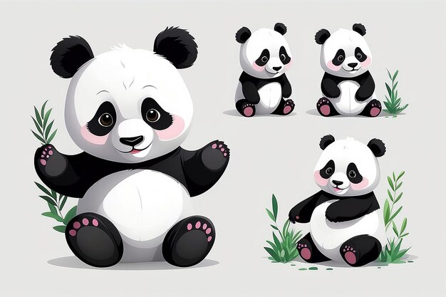 Photo cute panda cartoon character on white background