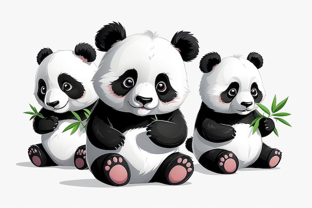 Photo cute panda cartoon character on white background