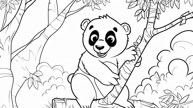 Cute panda cartoon coloring page for kids