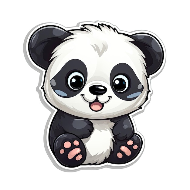 Cute panda cartoon sticker on white background Vector illustration