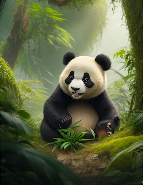 cute panda enjoying in jungle