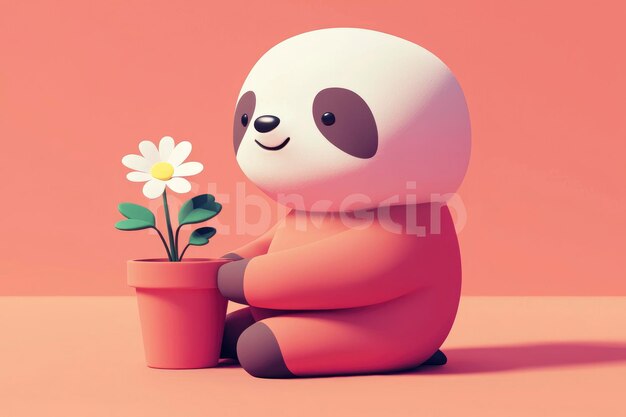 Cute Panda Holding a Flower Pot