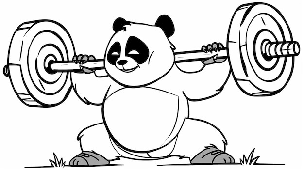 Cute panda lifting barbell cartoon coloring pages