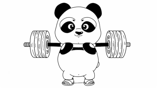 Cute panda lifting barbell cartoon coloring pages