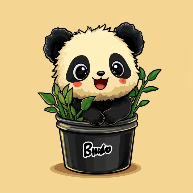 Photo cute panda in a pot with bamboo shoots