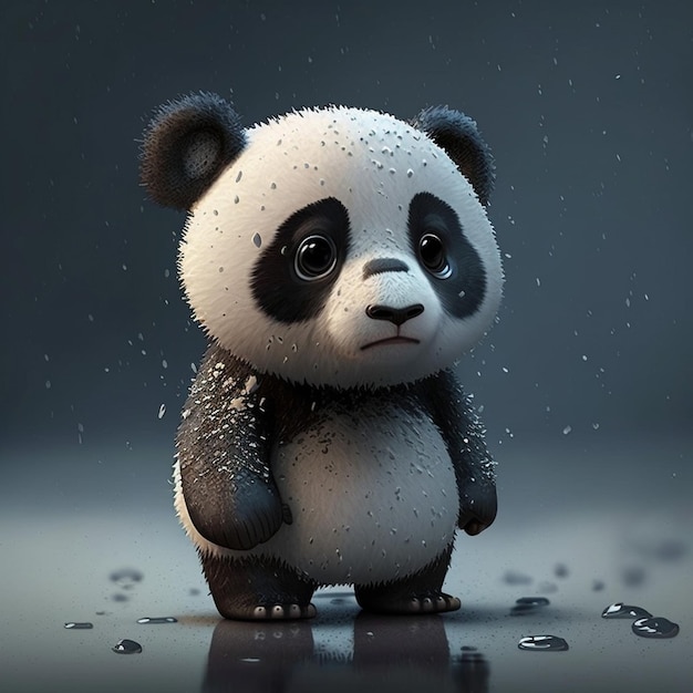 Cute panda sad in the rain