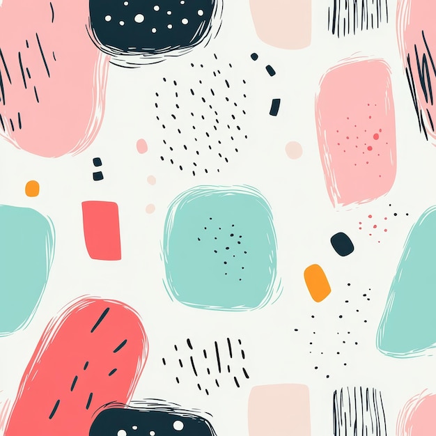 Photo a cute pastel background with minimal handdrawn doodled lines in soft mint and pink shapes