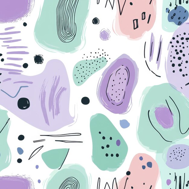 Photo a cute pastel background with simple hand drawn doodled lines in soft lavender and mint patterns