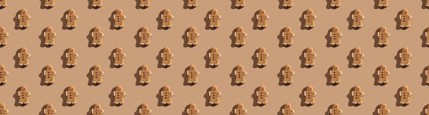 Cute pastry seamless pattern happy gingerbread man pretty bakery illustration childish wallpaper