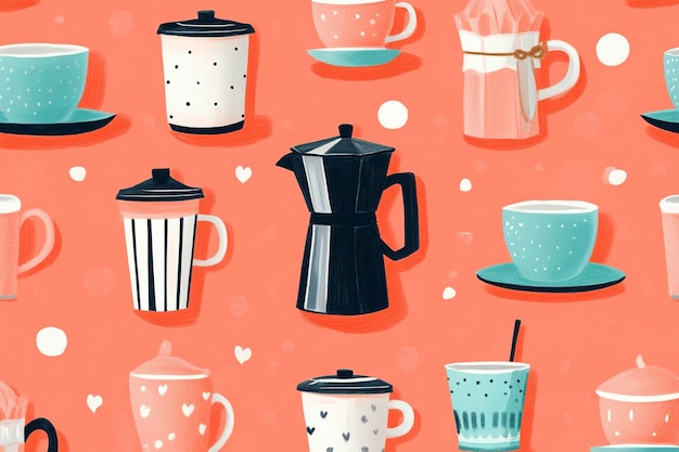 Photo cute pattern with decorative coffee accessories