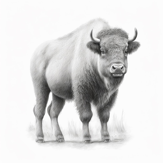 Cute pencil sketch bison animal drawing AI Generated