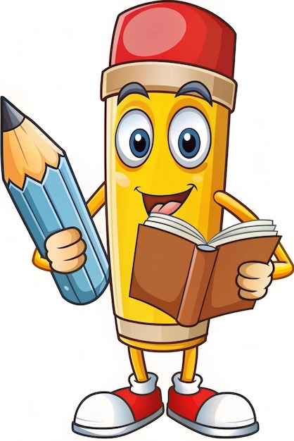 Photo cute pencils cartoon with book