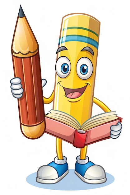 Photo cute pencils cartoon with book