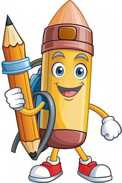 Cute pencils cartoon with school bag