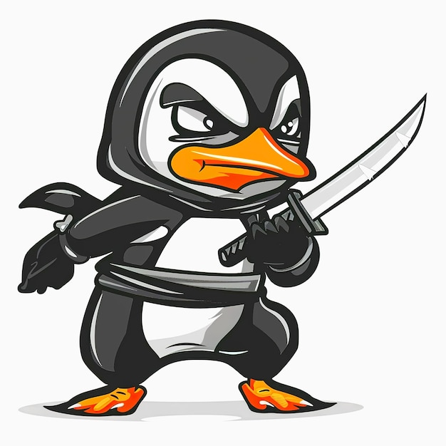 Cute Penguin assassin cartoon on white background Chibi Penguin ninja cartoon