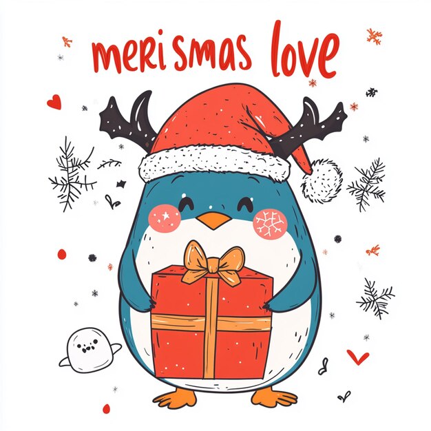 Photo cute penguin holding christmas gift