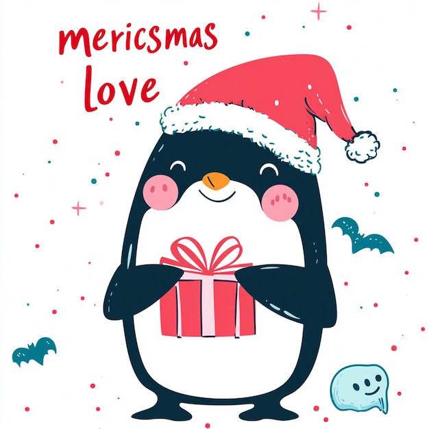 Photo cute penguin holding christmas gift