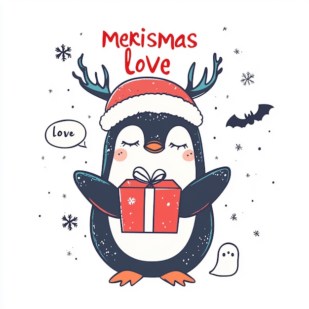 Photo cute penguin holding christmas gift