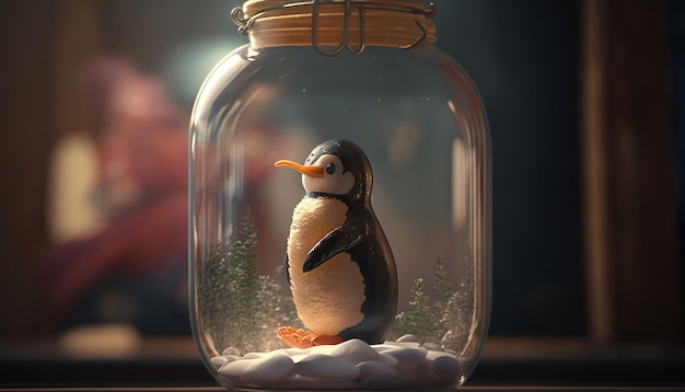 Cute penguin in the jar image Ai generated art