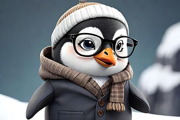 A Cute Penguin Wearing Glasses And Clothes