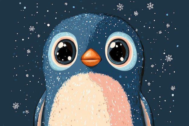 Cute Penguin with Big Eyes in the Snow