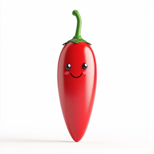 Photo cute and personified red chili pepper with a smiling face on white background