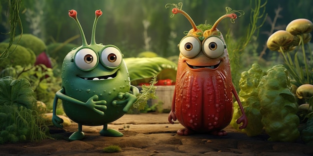 Cute pests in the garden cartoon High quality photo Generative AI