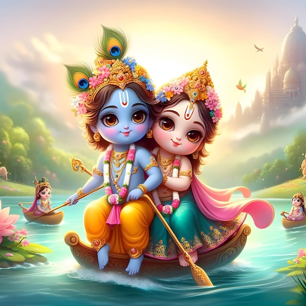 A cute pic of radhe Krishna with zula river