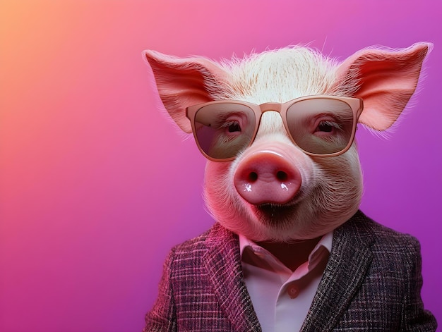 Cute Pig wearing a stylish suit on a gradient background