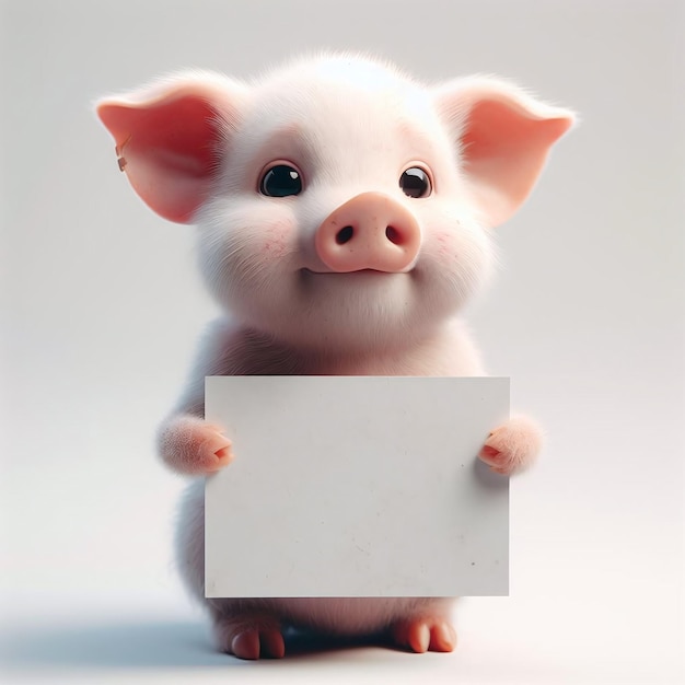 Cute piggy holding a white blank sign