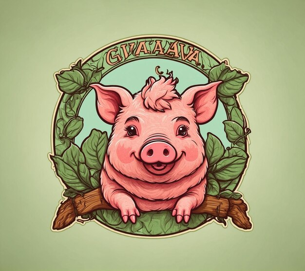 Cute piglet with a crown on a green background Vector illustration