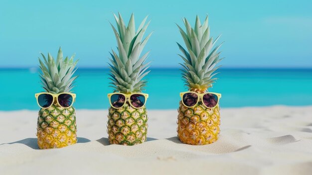 Cute pineapples in sunglasses Illustration AI GenerativexA