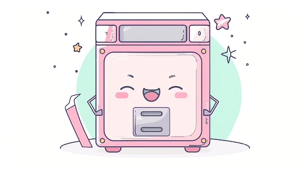 A cute pink floppy disk with a happy face